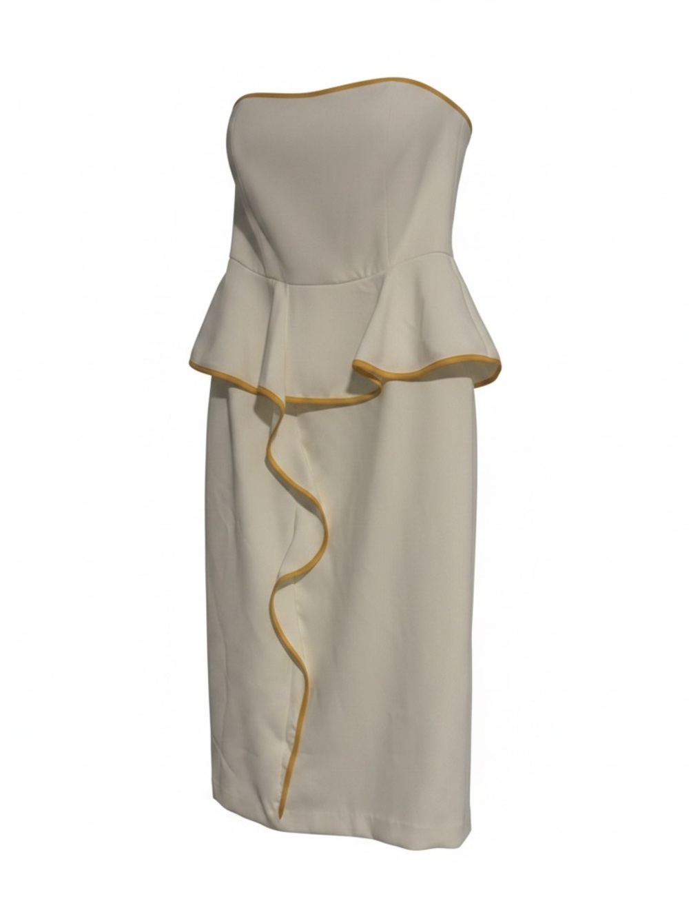 eva mendes for New York & Company Strapless Cream Peplum Dress with Gold Trim - Picture 7 of 7